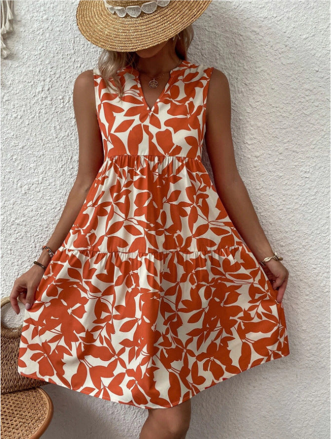 Robe Bohème d’Été Femme – Sans Manches, Plissée et Imprimée