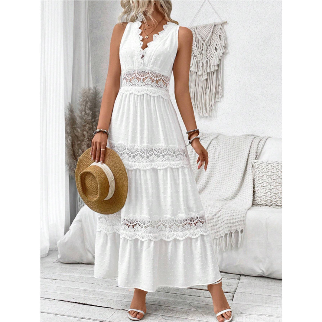 Robe Femme Sans Manches – Dentelle et Col V