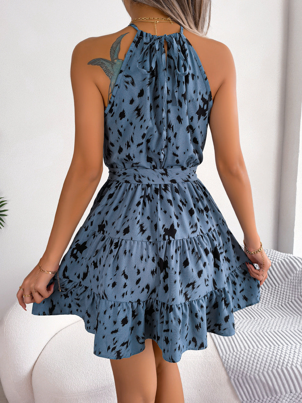Robe d’Été Femme – Imprimé Léopard et Volants Décontractés