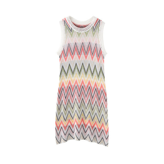 Robe Courte Femme – Maille Arc-en-Ciel et Style Patchwork