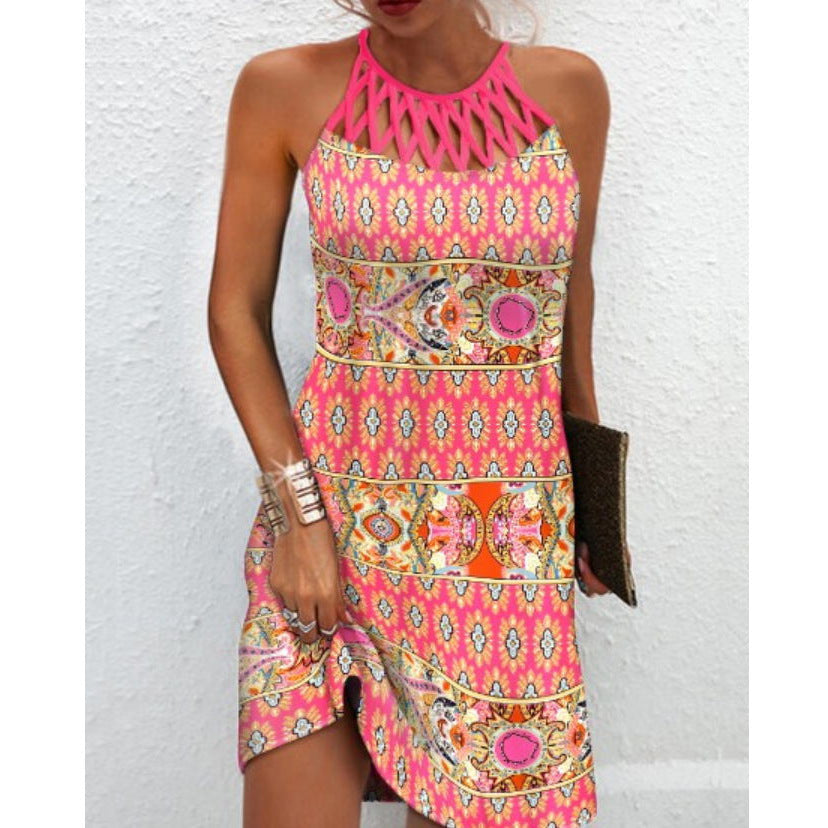 Robe d’Été Femme – Imprimé Tendance et Dos Nu