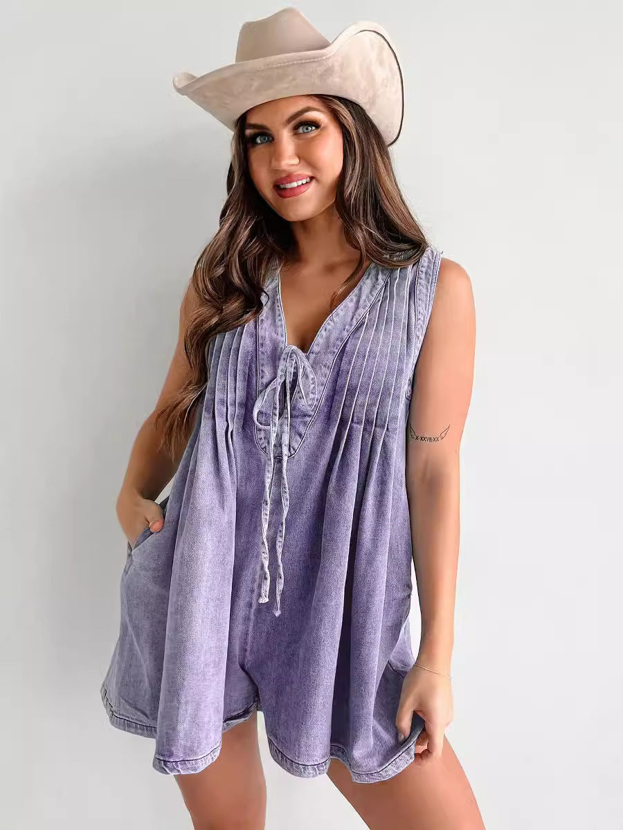 ✨ Combishort Denim Décontracté – Confort & Style en Toute Saison