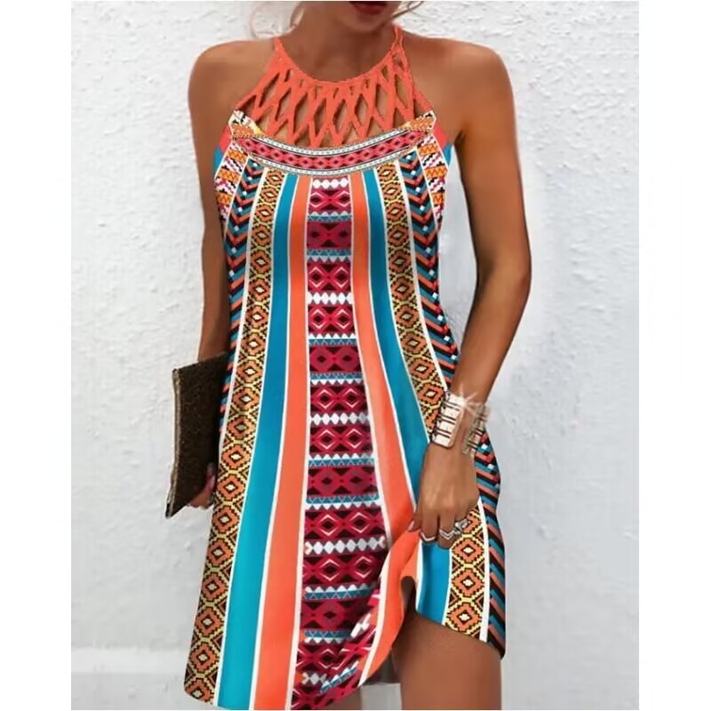 Robe d’Été Femme – Imprimé Tendance et Dos Nu