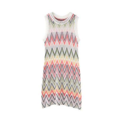 Robe Courte Femme – Maille Arc-en-Ciel et Style Patchwork