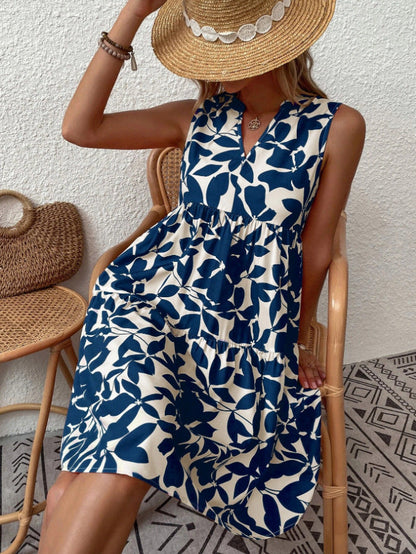 Robe Bohème d’Été Femme – Sans Manches, Plissée et Imprimée