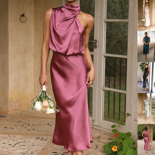 Robe "Éclat Sophistiqué" - Col Drapé Satiné