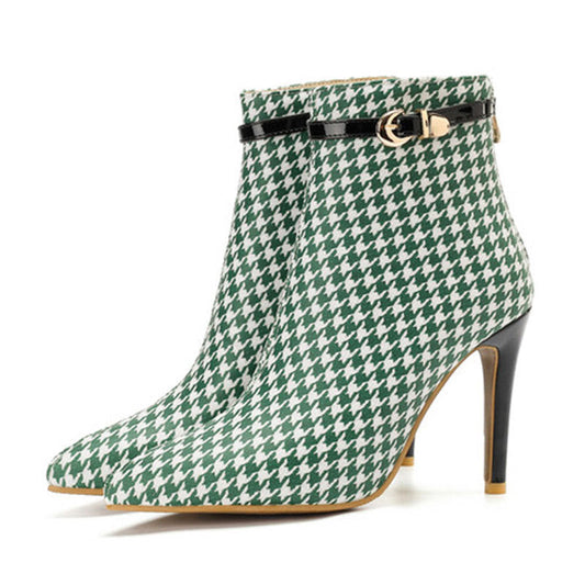 Bottines "Icône Pied-de-Poule" - Talons Aiguille Chics