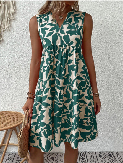 Robe Bohème d’Été Femme – Sans Manches, Plissée et Imprimée