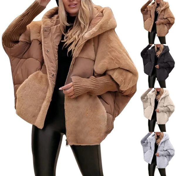 Women's Loose Cotton Coat Faux Fur Patchwork Winter Coat Comfort Chic